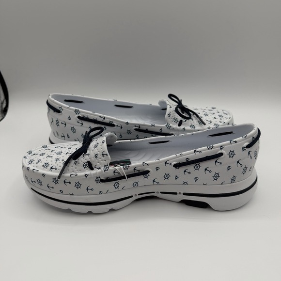 Skechers Cali Gear Ultra Go Walk 5 Boat Shoes Womens Sz 8 White Nautical Anchors - Picture 3 of 10